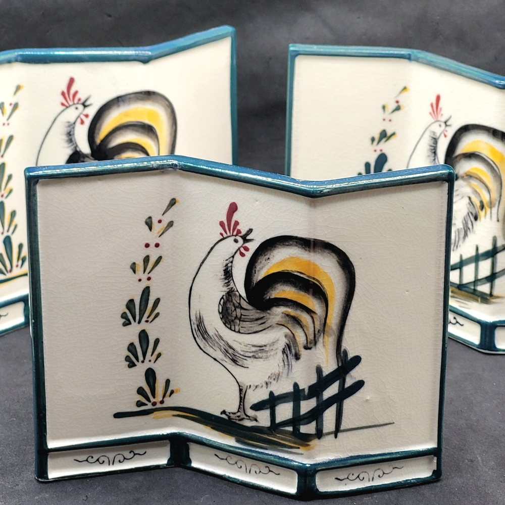 Set Of 3 Vintage Shafford Rooster Wall Pockets Ceramic Hand Decorated Japan
